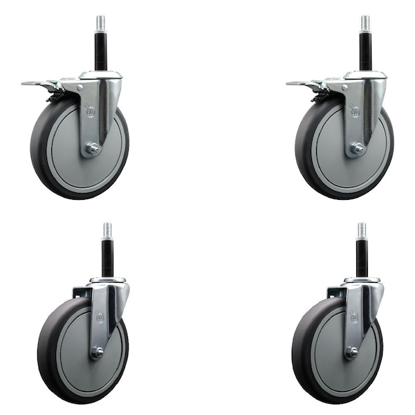 6'' Thermoplastic Rubber Swivel 3/4'' Expanding Stem Caster Set 2 Total Lock Brakes, 4PK